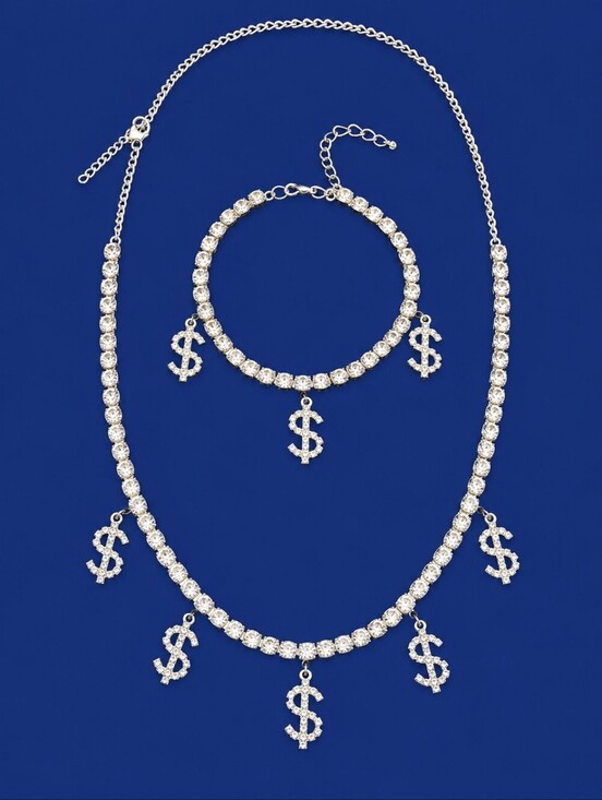 Private Label Jewelry - RHINESTONE Bling Dollar Sign Hip Hop Necklace Anklet Set